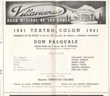Programme Colon Theatre Opera S Baccaloni V Damiani '41 