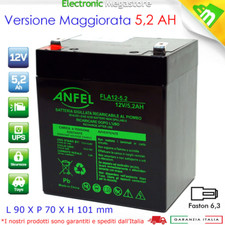 BATTERIA 12V 5,2AH VERSIONE PLUS PIOMBO GEL AGM BICICLETTE 5A AGM 4.5A 4AH