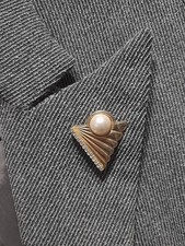 Spilla originale vintage retrò ventaglio stile Déco triangolo durata strass...