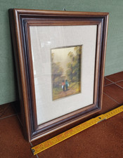 Quadro OLIO su ottone laminato in ORO - Soggetto di campagna - Cornice in legno