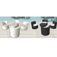 Set 4 poltrone bianco marrone cuscino tavolino arredo rattan moderno giardino|4x