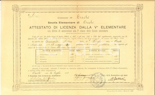 1905 oriolo diploma - 1905,
