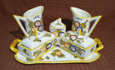 SERVIZIO VASSOIO CAFFÈ LATTE ZUCCHERO BURRO MARMELLATA SET STILE DERUTA MAIOLICA
