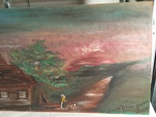 SCUOLA ITALIANA XX QUADRO DIPINTO OLIO 94X52 CM FIRMATO PALMA ANNI 50 VINTAGE