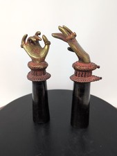 Statua in bronzo dama danzante Kathak a mano set di 02 pezzi 