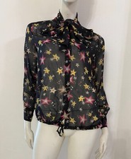 DENNY ROSE Camicia blusa blu fantasia stelle fucsia gialle Tg XS