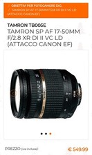 TAMRON 17-50 STABILIZ. F/1: 2.8 XR DIII VC per CANON simile a ef-s 17-55 IS USM