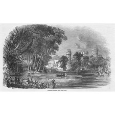 CASTELLO DI WARWICK dall'Avon - Stampa antica 1847