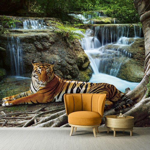 Cascata foresta tigre - tigre, 3d