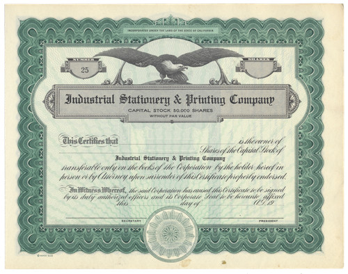 Certificato stock società - certificato,