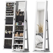 HOMCOM Specchio Portagioie 3 in 1 Girevole, Ripiani e Anta con Chiave Bianco