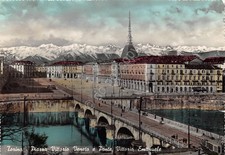 Cartolina Torino Piazza Vittorio Veneto e Ponte Vittorio Emanuele 1957 colorata