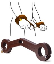 Pressa per pene BDSM legno Humbler pressa per testicoli con manette manette CBT marrone