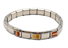 Bracciale acciaio elastico compatibile Nomination bandiere oro e smalti