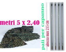 KIT TELO RETE MIMETICO MT5X2,40 PER CAPANNO CACCIA+ 4 PALI ASTE RAMAZZOLA CACCIA