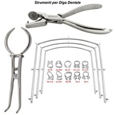Kit Strumenti per Diga di Gomma del Dentista Pinza Fora Diga Separatrice Telaio