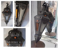 Lampada altezza cm 48 metallo vetri colorati artigianato Africa Marocco