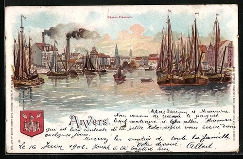 Lithographie anvers bassin - lithographie, anvers,