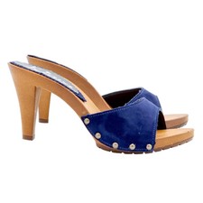 Zoccoli blu in camoscio con