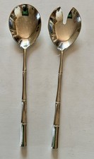 Posate da Insalata W.A. Silver Plated Anni 80 Vintage Manico Raffigurante Bambú
