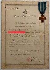 REGIA MARINA AL MERITO DI GUERRA 1a G.M. 1915-1918 CROCE + DIPLOMA