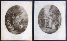 Francesco Bartolozzi 2 stampe antiche after William Hamilton 1789 mattina sera