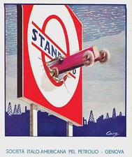 PUBBLICITA' 1933 STANDARD BENZINA AUTO MANIFESTO FUTURISMO AUTO POZZI CAVADINI  