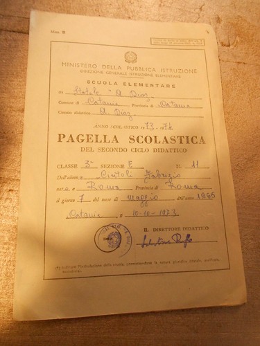 Pagella scolastica 1973 - pagella,