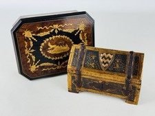 2 Antiche Scatole Cofanetti In Legno Dorato E Intarsiato Italia Epoca XX Sec.