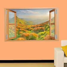 Wooden Cabin Window Grassland Scenery Wall Art Sticker Decal Murals Poster QJ8