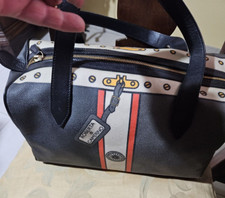 borsa bauletto roberta di camerino grigia bianca arancione graffiti e pelle nera