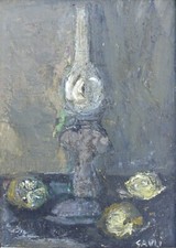 Piero GAULI (Milano 1916-2012) LAMPADA e LIMONI OLIO su TELA cm 70x50 anno 1961