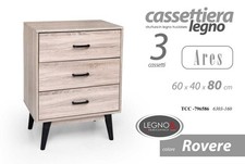 Cassettiera Moderna 3 Cassetti SETTIMINO Mobile Legno ROVERE H80*60*40 TCC