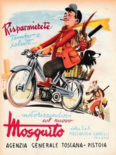 PUBBLICITA' 1954 MOSQUITO MOTO MECCANICA GARELLI CACCIA MOTORINO ROBERTO LEMMI 