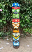 Tiki Totem Maschera in Legno Colorata Tropicale Bar Patio Decorazione 39"x 6"in