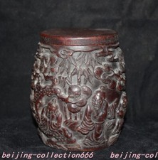 Sandalo rosso cinese 4" intaglio bambino anziano albero paesaggio Teedose