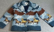 Giacca arazzo Back In The Saddle donna L blu sud-ovest western stampa cavallo