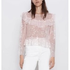 ZARA Blusa Top Rosa Paillettes