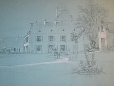 SCUOLA FRANCESE XIX GRANDE DISEGNO MATITA PAESAGGIO ANIME CASTELLO CAPPELLA 1830