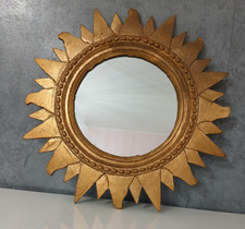 Specchio in Lengo da Muro Color Oro Forma Sole Vintage Anni 70 Mid Century 35 cm