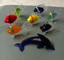 Lotto di pesci e delfino in vetro di Murano