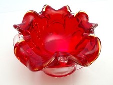 VETRO MURANO Vassoio in vetro 'fiore di rosa' vetro di copertura rosso-oro... anni '60