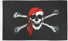 BANDIERA PIRATA GRANDE 3X5' PIEDI PIEDI JOLLY ROGER BANNER TESCHIO CON SCIARPA ROSSA BANDANA