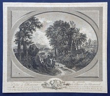 Stampa antica acquaforte veduta Genazzano campagna romana 1804 Locatelli after
