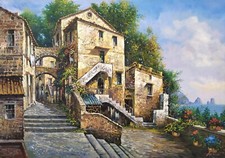 Antonio Isabettini Capri paesaggio primaverile Napoli Faraglioni grande dipinto olio