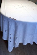 Antica Tovaglia rett. in puro lino bianca ricamata a mano a intaglio Tablecloth
