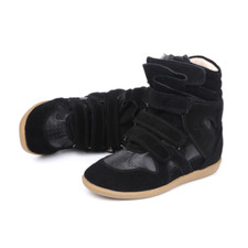 Sneakers alte con zeppa nere in pelle scamosciata lucida ispirate a Isabel Marant sneakers