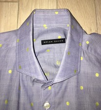 Camicia casual azzurra a pois gialli cuciti uomo shirt Brian Dales Made in Italy