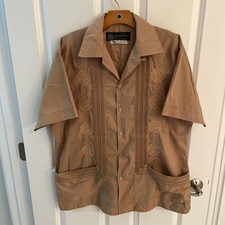 Guayabera GuayaTeca Men XL Embroidered Short Sleeve Button Up Shirt Brown Mexico