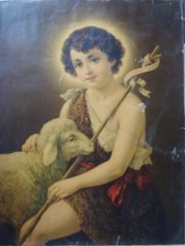 ANTICA STAMPA DEVOZIONALE-S. GIOVANNINO CON L'AGNELLO-GRANDE CROMOLITOGRAFIA